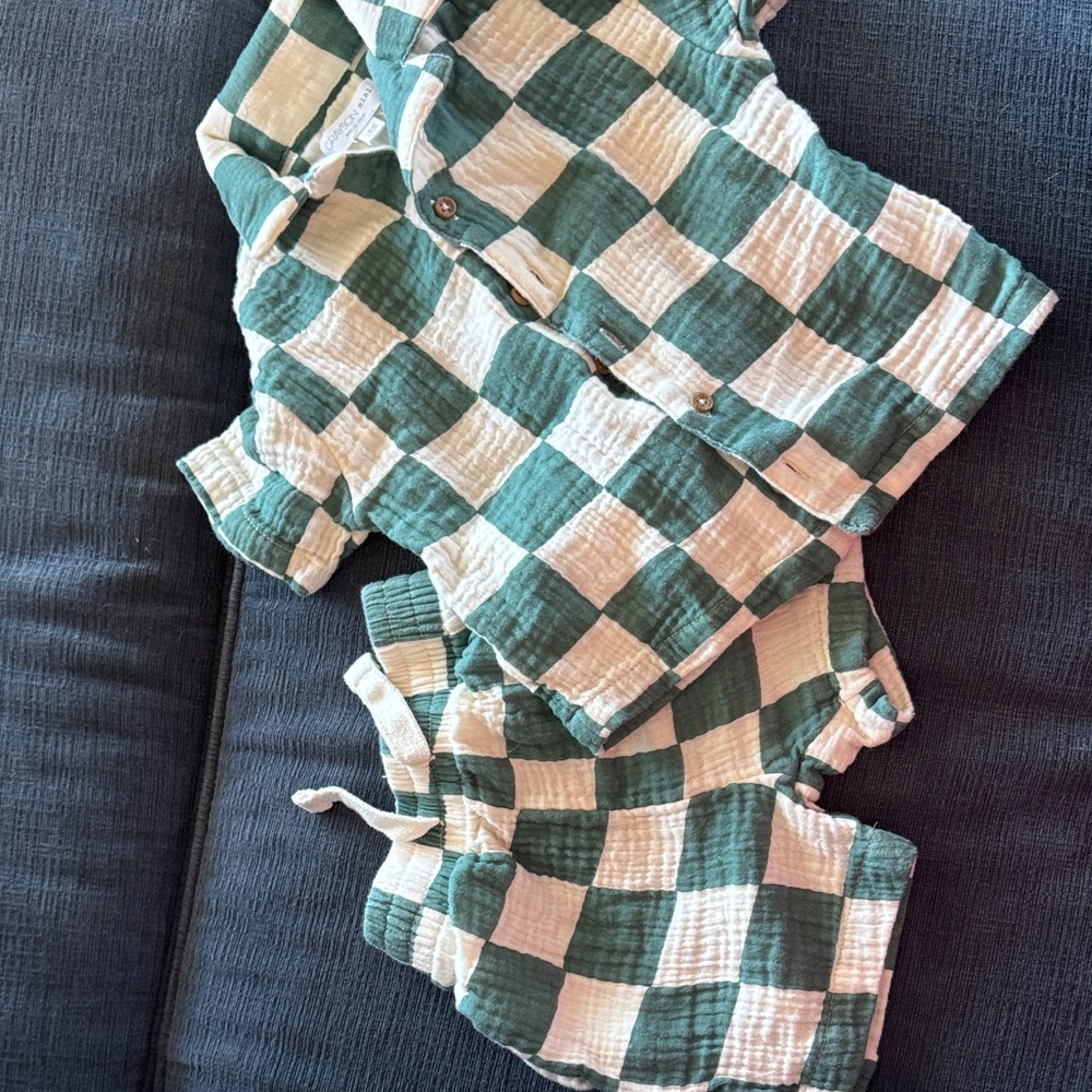 Grayson Mini Green and White Checkered Outfit